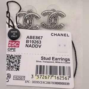 NWT Authentic Chanel 25C stud Crystal earrings with box